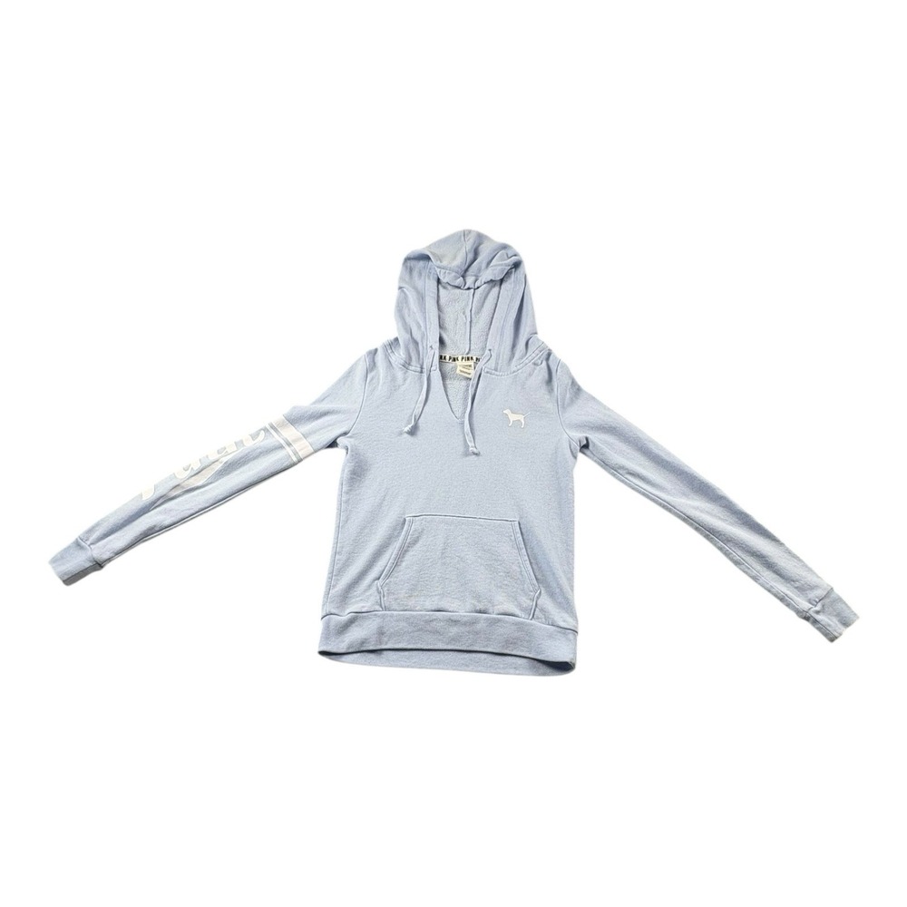 Victoria's Secret PINK XS Hoodie Light Blue Dog Logo Pullover Sweatshirt